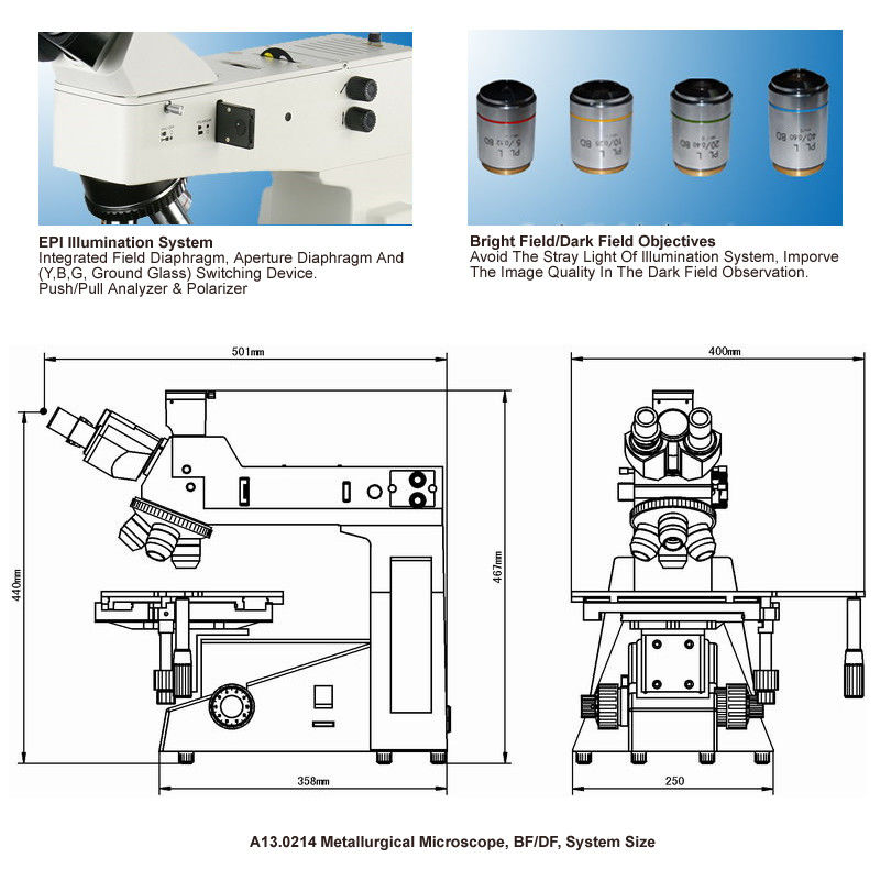 400x DIC Digital Metallurgical Microscope EPI A13.0214 Brightness Adjustable Trinocular Head